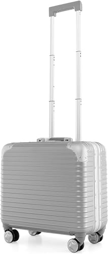 GYMAX 16 Handgepäck, Tragekoffer mit Aluminiumrahmen & Spinnerrädern, Rollkoffer mit Laptopfach & TSA-Schloss, Leichter Mini-Reisekoffer für Geschäftsreisen, Silber