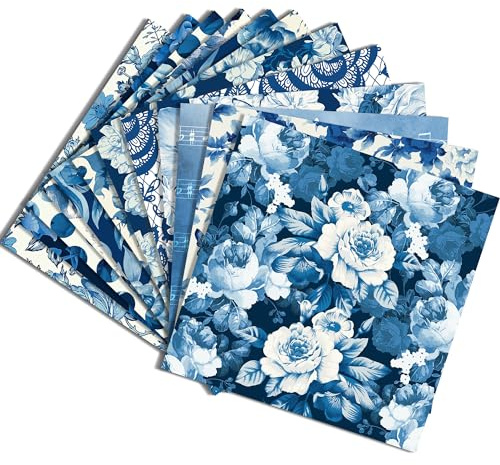 24 Blatt Dunkelblau Rose Muster Scrapbook Papier,12 Designs Doppelseitige Blaue Rose Dekorpapier Scrapbook Craft Papier,12x12Inch Craft Supplies Karte Herstellung Scrapbook
