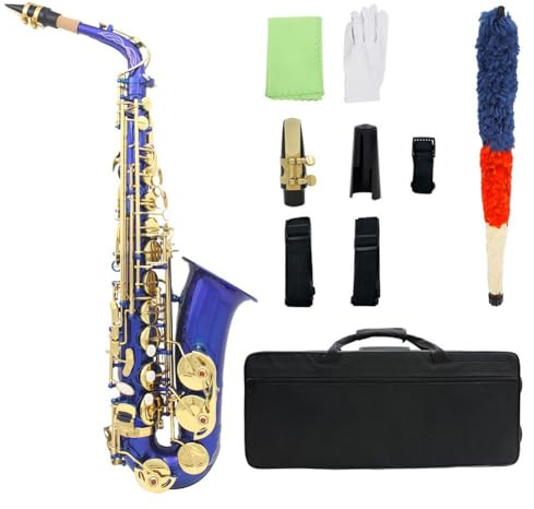 Professionelles Altsaxophon, Es-Flat-Messing, blauer Lack, Altsaxophon-Blasinstrumentenzubehör, komplett für Anfänger
