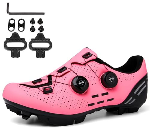 NGARY Fahrradschuhe MTB Damen, Radsportschuhe Atmungsaktive Mountainbike Schuhe kompatibel mit SPD 2 Schrauben mit Cleats Outdoor-Radschuhe