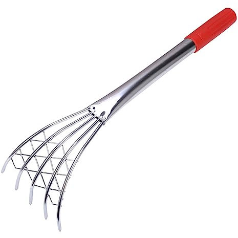 CAXUSD Rastrello Per Telline in Acciaio Inossidabile Con Manico Multidenti Attrezzo Robusto Per Scavo e Raccolta Frutti Di Mare Sulla Spiaggia Rete Integrata Per Facilità d Uso