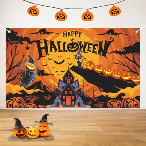 Vordpe Halloween Banner, Extra Große Halloween Hängende Banner Hintergrund Dekoration, Halloween Türdeko, für Halloween Party, Zuhause, Garten, Drinnen und Draußen (A)