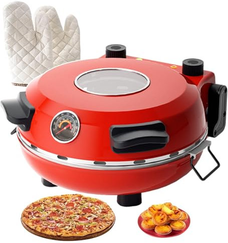 forplubossmmp Electric Pizza Oven, Pizza Making Machine w/Non-stick 12/31CM Large Plate, Timing Control 0-15mins, Pizza Grilling Stones Machine for Commercial and Home Use (with Thermometer)