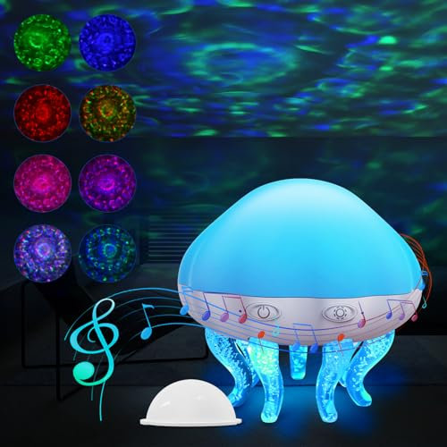 Cawevon Jellyfish Lamp, 2 in 1 Galaxy & Nebula Projector Night Light with White Noise Machine, Bluetooth Speaker, Remote & Timer - Ceiling Baby Night Light for Room Decor