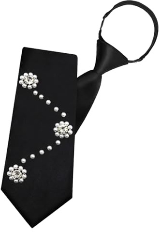 LHXzizizi Adjustable Pre-tied Ties for Women with Rhinestone Accessory, Girls Black Ties Neckties for Party, Cosplay, Uniform (Floral)