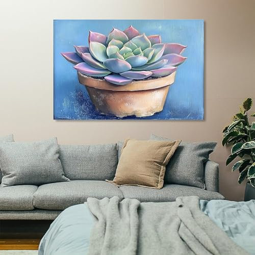 Schlichter Stil Wandbilder Dekoration Wohnzimmer Sukkulente Topfpflanzen Bilder auf Leinwand 50x100cm Leinwandbild Schlafzimmer Küche Deko Wand Kunstdruck Art Groß XXL Wanddeko Bild Wall Decor Canvas