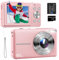 Fotocamera Digitale 44MP 1080P FHD Macchina Fotografica Digitale Compatta con Zoom 16X, Schermo da 2,4,Scheda da 32GB, Una Batteria per Adolescenti, Bambini e Principianti Rosa