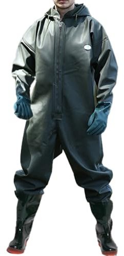 Generisch Ganzkörper Wathose Wasserdicht, Einteilige Regenmantel Wathose,Mit Regenhut Und Regenstiefel Antischlitten Und Atmungsaktiv Für Baustellen, Angeln, Bauernhöfe, Gärten,001,43EU