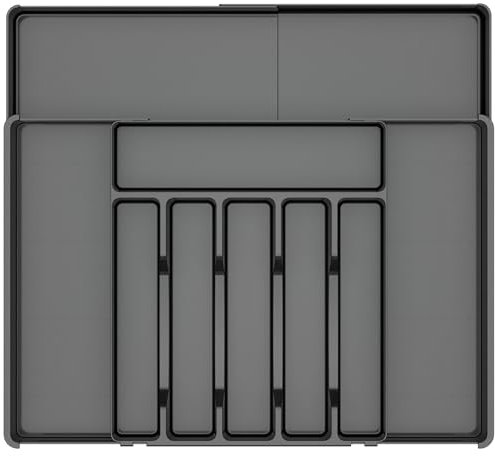 Charmofun Besteckkasten für Schubladen, Besteckeinsatz für Schubladen, Cutlery Organizer, Verstellbarer Besteck Organizer Schublade, Breite von 30 auf 53 cm, Küchenorganizer für Löffel und Gabeln