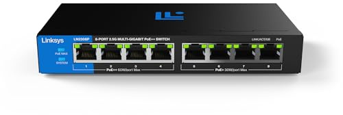 Switch PoE++ multigigabit Linksys no administrado de 8 Puertos y 2,5 G | Ethernet bajo Consumo | Control dúplex Completo | para WiFi 6/6E/7 y cámaras IP | Carcasa metálica | Presupuesto PoE de 180 W
