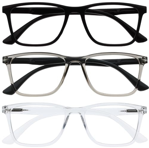 OPULIZE NYX Occhiali luce blu donna e uomo - Occhiali per computer Antibagliore - Confezione da 3 - Protezione UV - Rettangolare - Nero Grigio Chiaro