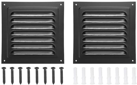 PATIKIL Rejilla Ventilación De Tejado De Aluminio 6x6, 2Pcs Rejilla De Aire Externa Para Pared, Rejillas Cuadradas De Sofito HVAC Con Malla Integrada Para Ático, Garaje O Techo, Negro