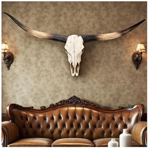 178cm Longhorn Wand-Skulpturen, Faux Longhorn Schädel Wanddekoration, Stierschädel Wanddekoration, Longhorn & Ochsenschädel Hörner für rustikalen Bauernhaus-Stil, Heim & Büro,Schwarz