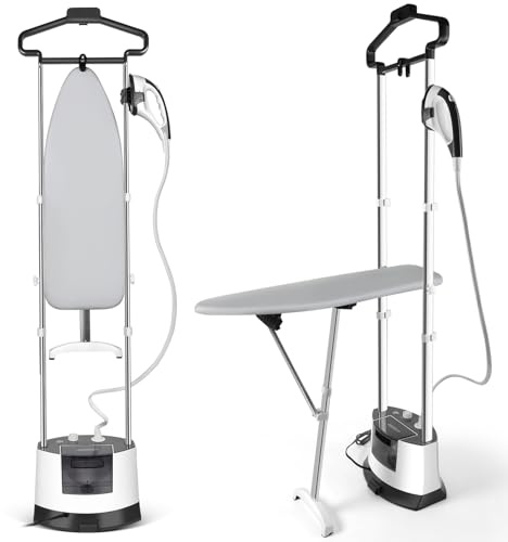 Standing Garment Steamer 1500W Standing Garment Steamer - 30s Fast Heat, 101 fl.oz Detachable Tank, 2 - Level Steam Ironing Board and Clothing Hanger,Adjustment for Flat Hanging/Diagonal Ironing