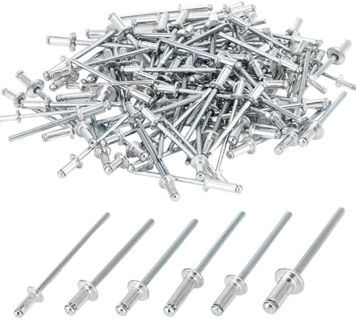 4 x 8mm Blindnieten mit Großem Flansch, Aluminium-Blindnieten Kuppelkopf Popnieten in 6 Größen 2.4/3/3.2/4mm, Silber Nieten für Holzbearbeitung, Blech, Kraftfahrzeuge, Möbel, 120 Stück