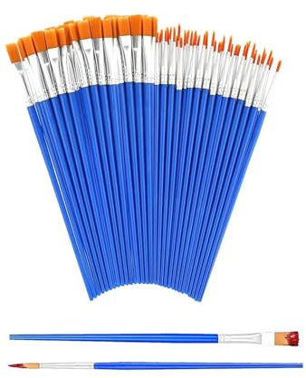70 Pcs Small Paint Brushes, Paintbrushes with 35 Flat and 35 Round Pointed | Face Paint Brushes for Oil, Acrylic, Watercolor, Ideal for Rock Painting, Body Face, Decorations