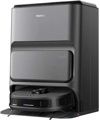 Eureka J12 Ultra Gen2 Robot Aspirateur Laveur avec Station de Base Vidange Automatique Lavage de Serpillière, Aspiration 7 000 Pa, Lavage Double Laser à Ligne LiDAR Navigation, Séchage à l'Air Chaud