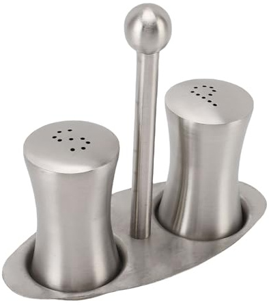 SIXRUN Juego de Botellas de Condimento con Soporte de Almacenamiento, Salero de Acero Inoxidable 304 de 2 Piezas para Restaurante en Casa, Fácil de Usar y Diseño Elegante