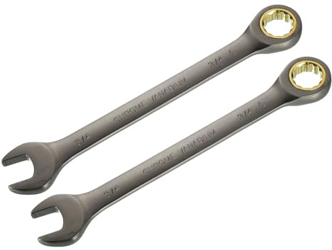 QUARKZMAN 2 Piezas Llave Combinada Con Trinquete 3/4 SAE 90 Dientes 12 Puntos Caja Abierta Herramientas Con Trinquete De Precisión De 4° CR-V Para Reparaciones De Autos