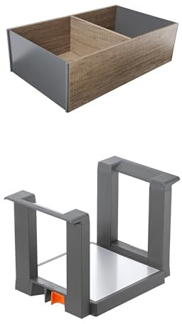 Blum Bundle AMBIA-LINE Schubladen-Organizer in hochwertigem Holzdekor | 37 × 22 × 11 cm | Tennessee Nuss AMBIA-LINE Tellerhalter | für bis zu 12 Tellern | rutschfest & robust | Oriongrau