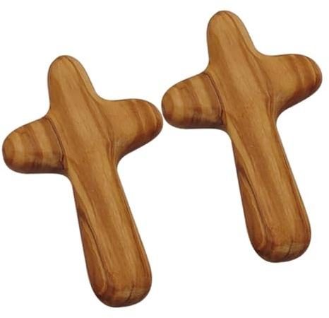 MINAOLULUS 2 Cruces de Madera de Olivo Pequeñas para Sujetar Mano, Adornos en Forma de Cruz para Decoración Religiosa y Festivales, Diseño Portátil y Superficie Lisa para Uso en Iglesias
