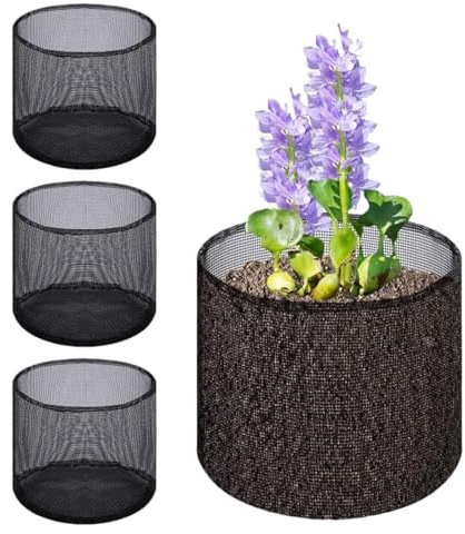 4PCS Aquatic Pond Planting Bags, Square/Round Reusable Mesh Garden Pond Pots, Floating Plants Basket, Aquatic Planter, PVC Breathable Lily Containers for Ponds Bogs