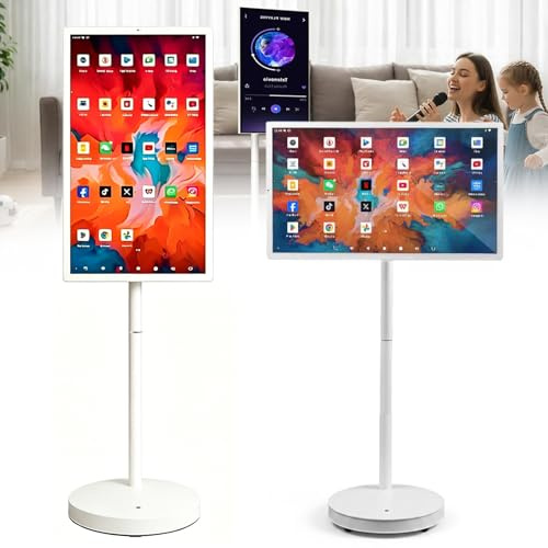 Pantalla Inteligente Portátil de 21,5/24/27/32 Pulgadas, Monitor Táctil Giratorio, Batería Integrada, Soporte de TV Móvil, Alta Ram 8+128GB, para Fitness, Juegos y Uso Al Aire Libre 32(1080P)