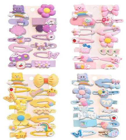 Higijapuf Lot de 56 barrettes pour filles, accessoires pour cheveux enfant avec fleur étoile nœud lapin, mini pinces à cheveux colorées pour bébé, barrettes enfant pour le quotidien, anniversaire,