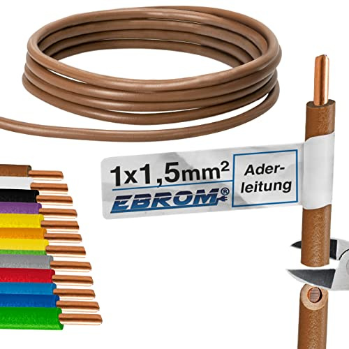 Câble mono-conducteur rigide H07V-U - Avec gaine en PVC - 1,5 mm² - Marron - 10 m, 15 m, 20 m, 25 m, 30 m, 35 m, 40 m, 45 m, 50 m, 55 m, 60 m jusqu'à 100 m au choix