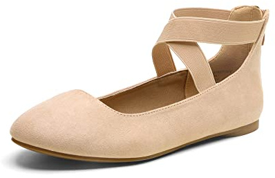 DREAM PAIRS Women's Sole_Stretchy White/PU Elastic Ankle Straps Ballet Flats Shoes Size | Comfortable fashion elastic dressy shoes, elegant flexible for long walking, standing, dancing