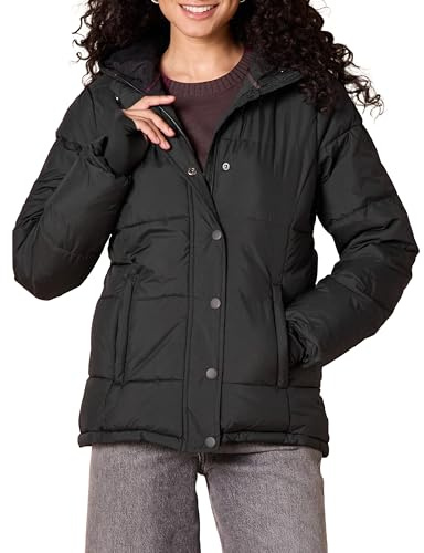 Amazon Essentials Doudoune Matelassée Épaisse à Capuche et Manches Longues (Disponible en Grande Taille) Femme, Noir, XXL