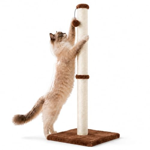 Dimaka 86 cm Groß Ultimate Kratzpsäulen für Katzen, Kratzpsäulen für Katzen,Sisalstamm, Ersatzstamm für Kratzbaum,Kratzbrett mit Plüsch（Dunkelbraun）