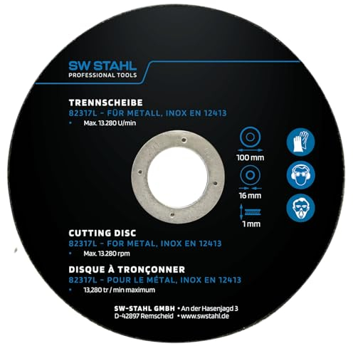 10 Stück SW-Stahl 82317L Trennscheiben 100 x 1,0 x 16 mm I 1mm dicke I 16mm Schleifteller Aufnahme I für Metall und Edelstahl I universal Flexscheibe für Winkelschleifer I DSA zugelassen