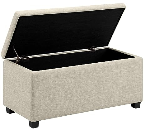 Amazon Basics Upholstered Rectangular Ottoman Polyester Storage box and Entryway Bench, Foot stool, Beige, 42 x 91 x 43 cm (W x D x H)