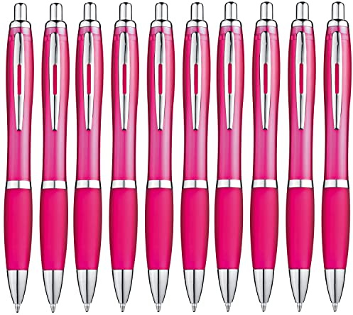 Libetui Juego de 10 bolígrafos ergonómicos de color rosa con punta de bola rosa, antideslizante, zona de agarre grande, oficina, hogar, práctica, escritura azul, juego de bolígrafo rosa