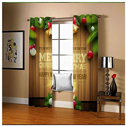 Daesar Tende Soggiorno Moderne 2 Pezzi, Tende per Vetro Finestra Candela e Campana Natalizia Tende Verdi Marrone Tenda Oscurante Isolante 137x244CM