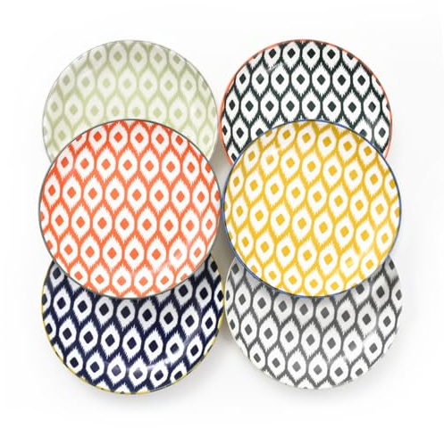 Miicol Side Plates Set of 6, Small Tapas Plates 15cm / 6 inch, Ceramic Dessert Plate, Colourful Round Tea Plate, Serving Dishes for Cake, Bread, Salad, Starter