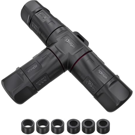 AOHUA 3-Wege Abzweigdose wasserdicht, M23 3-poliger Kabelverbinder IP68 T-Form, 500V/35A, Ø10–15mm Erdkabel Verbinder, 1er-Pack(AH-M23-3502T01122)