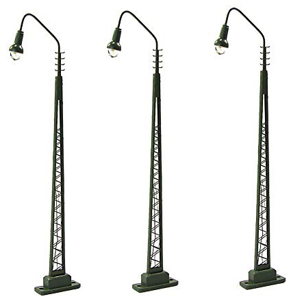 Evemodel 3 Stück Gittermastleuchten Spur H0 1:87 LED Modellbahn Warmweiß | 3 Stück | Spur H0 1:87 | Gittermastleuchte | Metall | Warmweiß LED