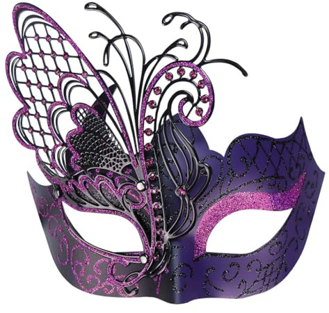 Qavctw Masquerade Half Face Mask - Mystery Men Women Halloween Ball Mask - Laser Cut Metal Venetian Mask - Mardi Gras