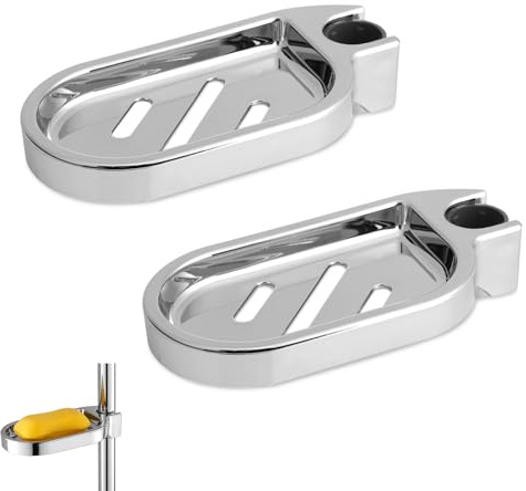 2Pcs Seifenschale für Dusche, Shampoo Bar Halter Duschstange Seifenschale Einstellbare für Dusche Schiebestange Bohrfreie Duschschiene für Duschstangen mit einem Durchmesser von 0,98 Zoll