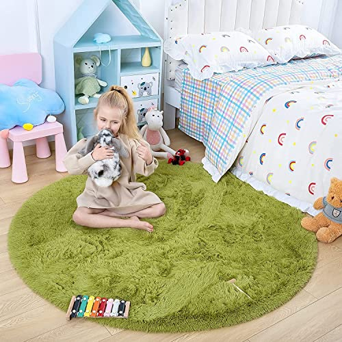 lightlux Teppich Rund-Shaggy Hochflor Teppich für Wohnzimmer Langflor Hochwertig Hohe Pflegeleicht Fadendichte Wasser Indoor Bodenmatte für (Grün, 153×153cm)