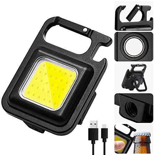 Mini linterna LED llavero, batería recargable por USB de 500 mAh, llavero de linterna pequeña COB de 800 lúmenes, luces LED de bolsillo portátiles con imán para taller, reparación, emergencia
