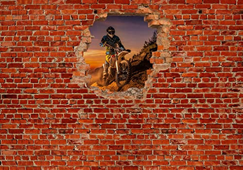 wandmotiv24 Fototapete Extreme Biker - Roter Backstein, 300 x 210 cm - selbstklebende Strukturtapete, Wanddeko, Wandbild, Wandtapete, 3D-Optik, Wandbruch, Sport M0620