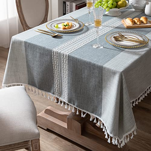 Bestickte rechteckige Tischdecke Kariert Rustikal Knitterfrei Stoff Tischdecke für Küche Essen Party Urlaub, Grau gestreift, 140 x 180 cm