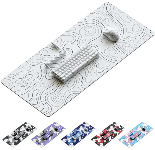 Kraken Keyboards Tapis de souris topographique XXL - Grand tapis de souris de jeu blanc - Sous-main pour clavier et souris - Tapis de souris épais et artisanal pour bureau (topographique blanc)