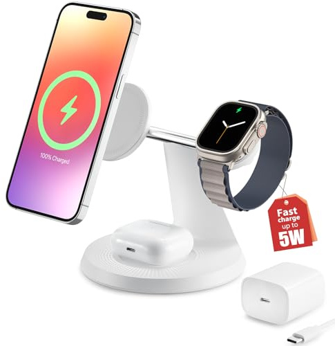 3 in 1 Wireless Charging Station for Apple Devices - Mag-Safe Charger Stand Fast Charging - Wireless Charger for iPhone 14 13 12 11 PRO MAX/X/8 - Apple Watch and AirPods with 30W QC3.0 Adapter