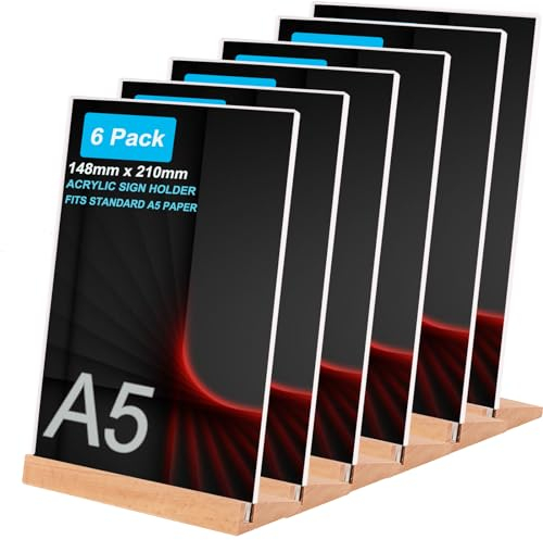 Marcos Para Fotos, 6 Piezas A5 148 x 210mm Marcos Para Mostrador Con Base De Madera AcríLico De Doble Cara Expositor De Mesa Publicidad Fiesta De Bodas Restaurante De Bodas De Doble Cara
