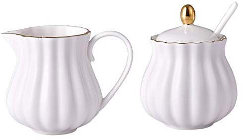 LSSEDA Creamer Jug,Churn Jug,European Ceramic Milk Jug Set Retro Coffee Syrup Jug Western Food Pointed Spice Jug Pumpkin Shape,Suitable for Family Cafes and Restaurants(Color:Pink) (Color : White)