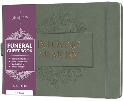 Skyline Funeral Guest Book for Memorial Service – In Loving Memory Guest Sign In Book for Funerals – 610 Entries, 10x7″ (Cypress)